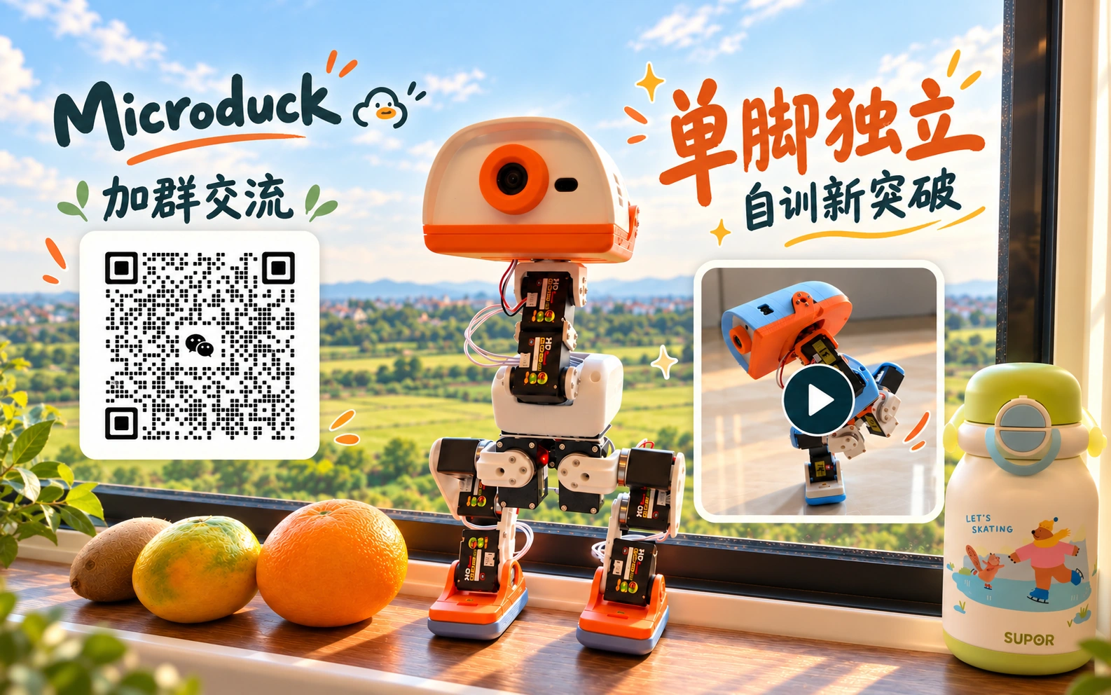 Microduck 实机与单脚独立成果，点击观看视频